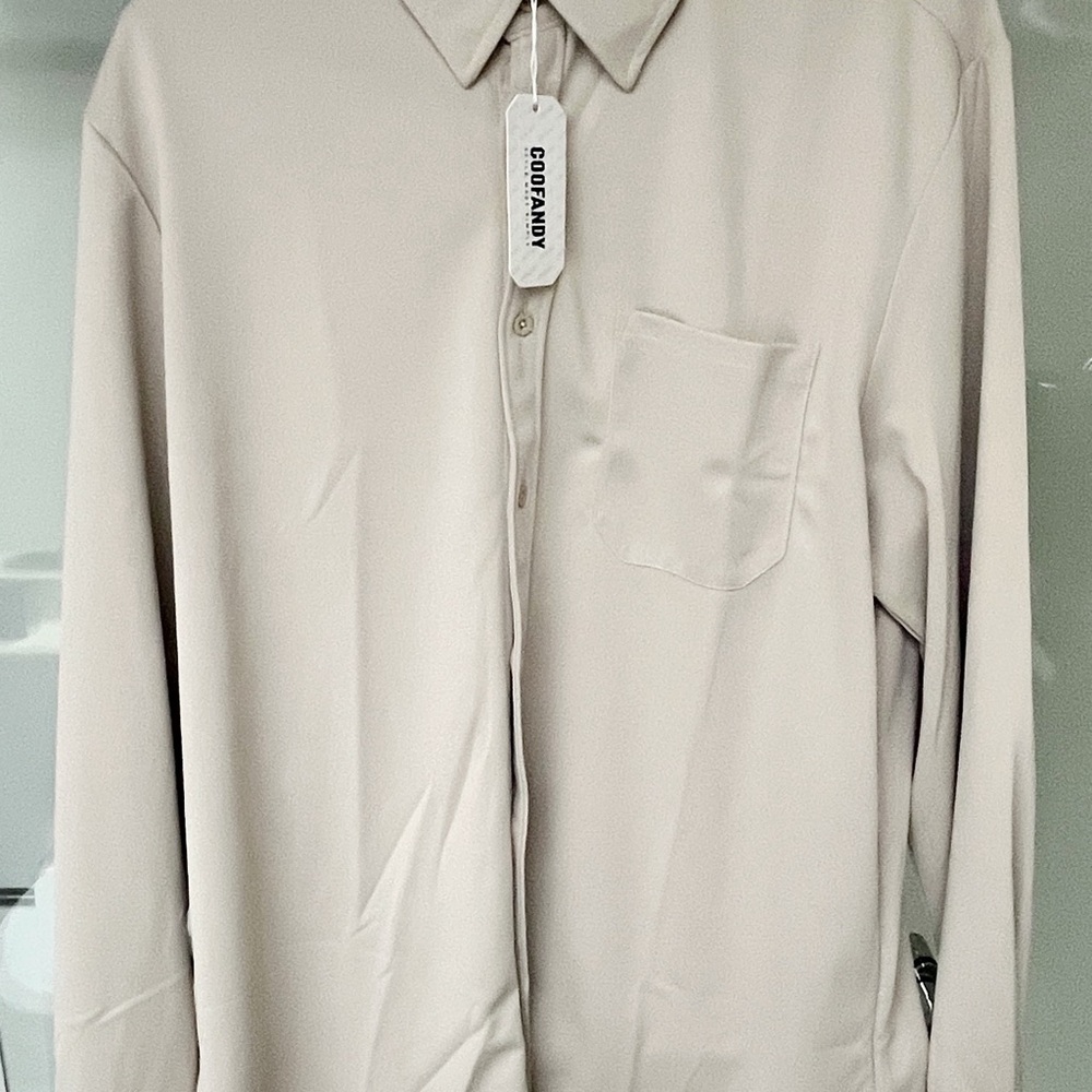 Men's Beige Long Sleeve Button Down Shirt - Picture 2 of 6